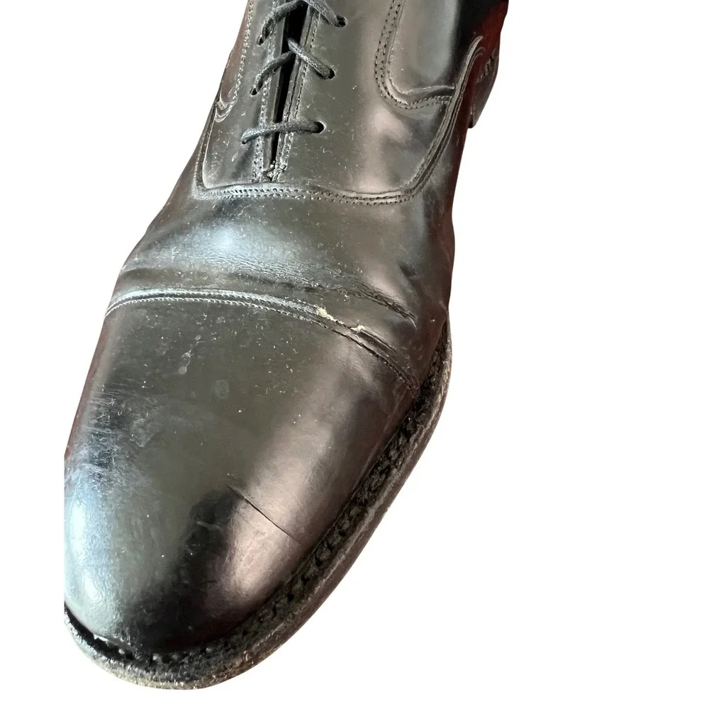 Johnston‎ & Murphy Limited Mens 10.5 D Black Leather Cap Toe Oxford Shoes Italy